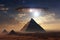 Alien Spaceship Hovering Over Egyptian Pyramids: Concept for Ancient Civilizations