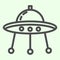 Alien spaceship line icon. Spacecraft or ufo ship plate outline style pictogram on white background. Space and astronomy