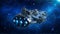 Alien spaceship in the Universe, spacecraft flying in deep space with stars in the background, UFO rear view, 3D render