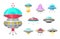 Alien spaceships, set of UFO unidentified flying object, Fantastic rockets, Cosmic spacecrafts in universe space. vector