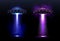 Alien spaceships, ufo with color light beam