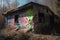 alien street artist spray-painting unique graffiti design on abandoned building