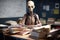 alien student, with books and notes, in classroom full of human students