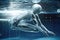 alien swimmer, gliding through liquid environment in sleek and futuristic competition