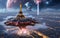 alien UFO space ship above Paris,