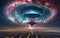 alien UFO space ship above Paris,