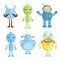 Aliens and Astronaut Colorful Icons in Cartoon Style