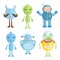 Aliens and Astronaut Vector Icons in Cartoon Style