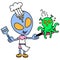 Aliens become chef cooking octopus squid  doodle icon image kawaii