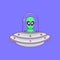 Aliens flying with ufo, cute alien flying with spaceship cartoon, Flat Design Cartoon fun technology