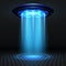 Aliens futuristic spaceship, ufo with blue lights. Invasion vector concept