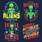 Aliens Martians set emblems colorful