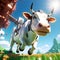 Aliens steal a cow in style of Minecraft. Generative AI.