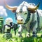 Aliens steal a cow in style of Minecraft. Generative AI.