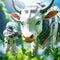 Aliens steal a cow in style of Minecraft. Generative AI.