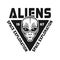 Aliens vector black emblem with face of humanoid