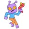 Aliens at war holding laser gun guns, doodle icon image kawaii