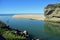 Aliso Creek draining into the ocean at Aliso Beach, Laguna Beach, California.