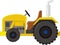 Alistic red tractor icon, logo, shape with big wheels isolated with smoke on white background