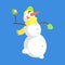 Alive Classic Three Snowball Snowman In Yellow Scarf Playing Snowballs Cartoon Character Situation