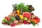 Alkaline health food for ph balance including fresh vegetables, fruit, nuts, herbs, spice, pasta, himalayan salt, green tea, nuts