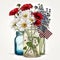 All-American Charm: Mason Jar House Flag with Beautiful Patriotic Florals AI Generated