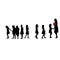 All children and teacher together, body silhouette vector