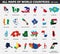 All maps of world countries and flags . Set 4 of 10 . Collection of outline shape of international country map with shadow . Flat