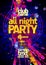 All night party poster concept, vibrant pink and yellow blots, modern text