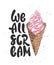 We all scream with ice cream sketch, white background. Handwritten lettering