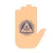 All-seeing eye arm tattoo. Symbol of world government. Illuminati conspiracy theory. sacred sign. Pyramid with an eye