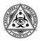 The all-seeing eye,  biohazard symbol, the pyramid is covered with particles of coronavirus.
