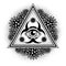 The all-seeing eye and biohazard symbol in a triangle.
