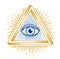 All seeing eye of god in sacred geometry triangle, masonry and illuminati symbol.