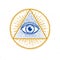 All seeing eye of god in sacred geometry triangle, masonry and illuminati symbol, vector logo or emblem design element