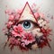 All seeing eye with pink flowers, Poster Print, tattoo design