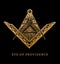 All-seeing eye of providence. Masonic square and compass symbols. Freemasonry pyramid engraving logo, emblem.