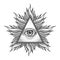 All seeing eye pyramid symbol in the engraving tattoo style