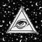 All seeing eye pyramid symbol. Hand-drawn Eye of Providence. Alchemy, religion, spirituality, tattoo art. Vector illustration.