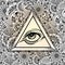 All seeing eye pyramid symbol. Hand-drawn Eye of Providence. Alchemy, religion, spirituality, tattoo art. Vector illustration.