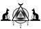 All Seeing eye, the third eye icon inside triangle pyramid and Egyptian black cats. Sacred Masonic symbol, alchemy, religion sign