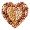 All sorts of nuts in the shape of a heart on white background. Generative AI