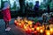 All Souls Day. Lanterns on the cemetery