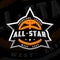 All star basketball, sports logo, emblem on a dark background. Vector illustration.