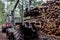 all-terrain forestry forwarder for handling and transporting tree trunks in the forest