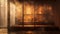 an all wood steam room, in the style of sparse backgrounds, multilayered, smokey background, naturalistic light and