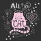 All you need is love and cat, funny hand drawn lettering