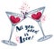 `All you need is love` poster with two martini glasses and hearts