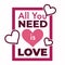 All you need is love song phrase with pink hearts