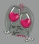 `All you need is love and wine` poster with two wine glasses and hearts